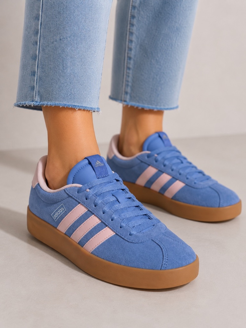Adidas VL Court 3.0 Sneakers Blue Pink Gum Sole Women’s Casual Shoes Sz 10.5